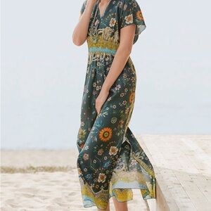 Johnny Was Baize 100% Silk Floral Maxi Slip Dress Boho Chic R32820. Size XL.